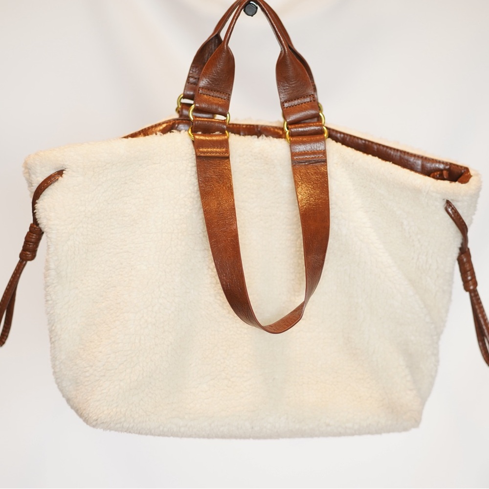 Anthropologie faux Sherpa/leather tote bags